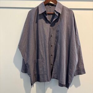 Eskandar Tunic Shirt Large Size 1 Blue Cotton Oversized Dolman Boxy Lagenlook